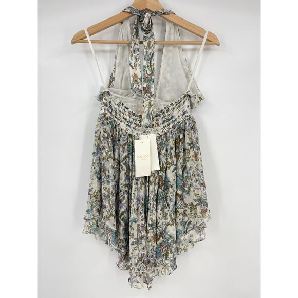 Rococo Sand | Braw Halter Smocked Mini Dress In Multi Paisley Floral Print S - Picture 4 of 13